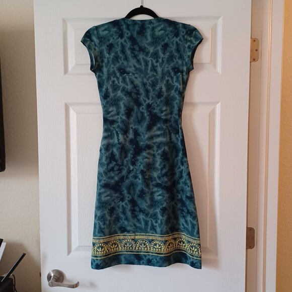 EUC Athleta "Nectar" Tattooed/Tie Dye Surplice Faux Wrap Midi Dress - Picture 4 of 6